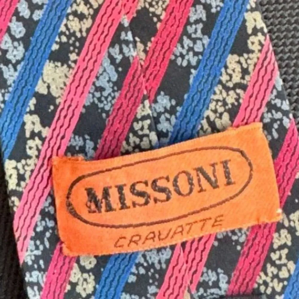 Missoni Cravatte Silk Tie Men's Pink Blue Multi Designer Italian Necktie